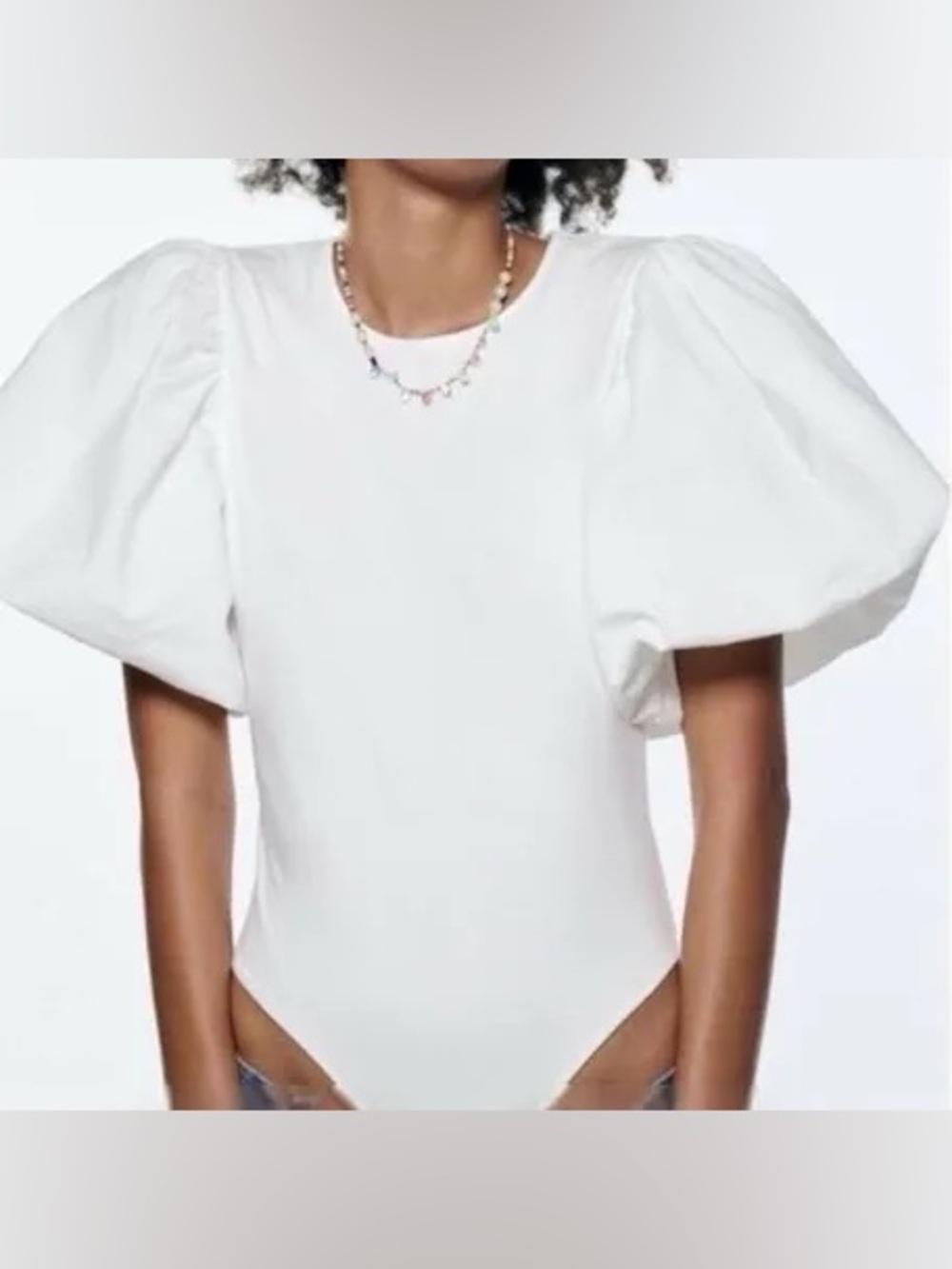 Zara White Puff Sleeve Bodysuit Size Medium